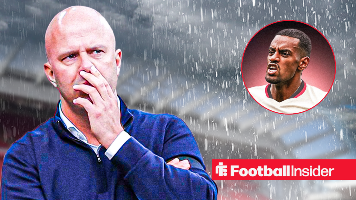Liverpool manager Arne Slot alongside a circular inset of Alexander Isak