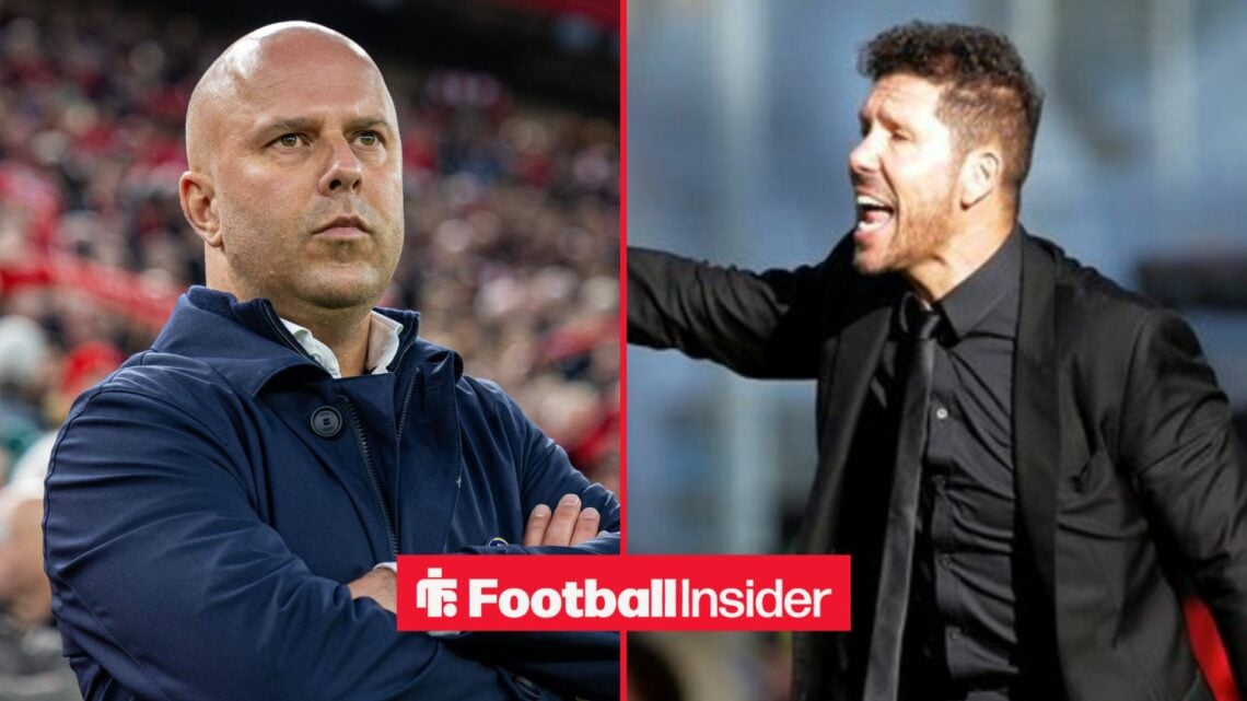 Arne Slot on the sidelines at Anfield, with Diego Simeone at Atletico Madrid