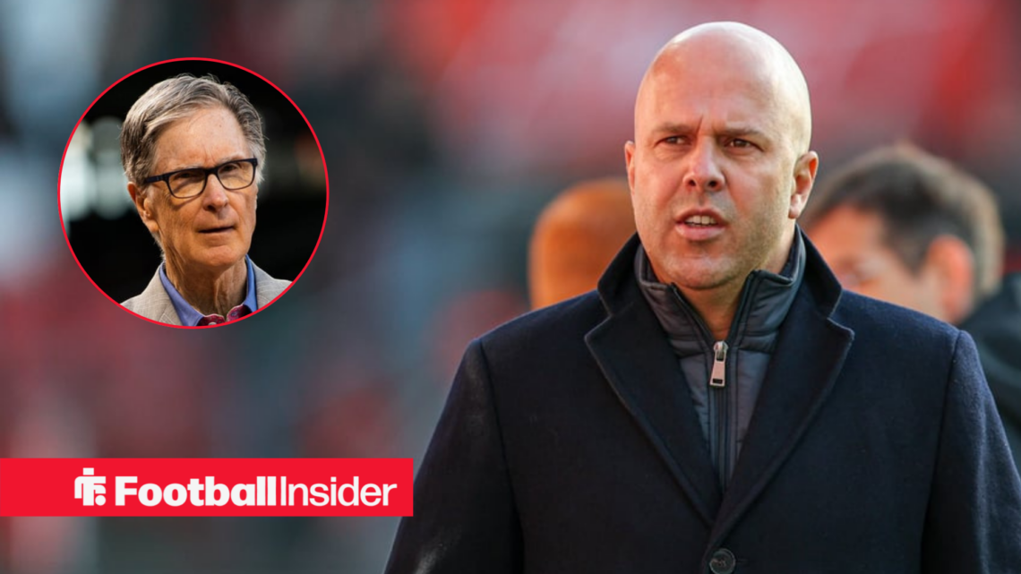 Liverpool manager Arne Slot alongside a circular inset of Liverpool owner John Henry
