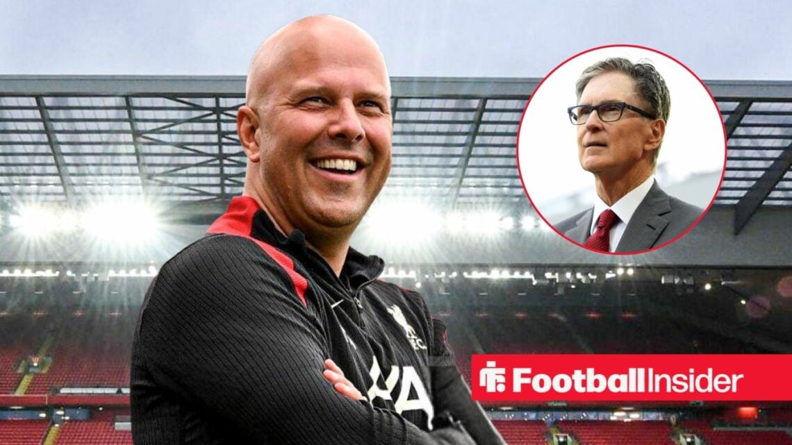 Arne Slot smiling with John Henry included in a a circular inset