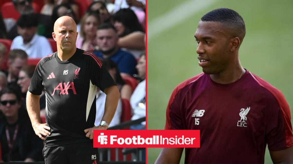 Arne Slot looking angry next to Daniel Sturridge smiling