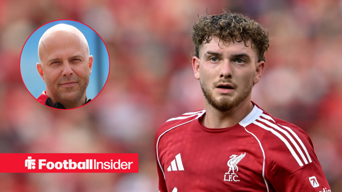 Arne Slot looking smug on the left with Harvey Elliott on the right looking focused for Liverpool