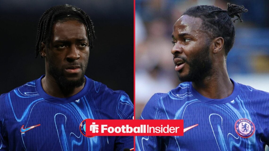Axel Disasi in a Chelsea shirt alongside Raheem Sterling in a Chelsea shirt