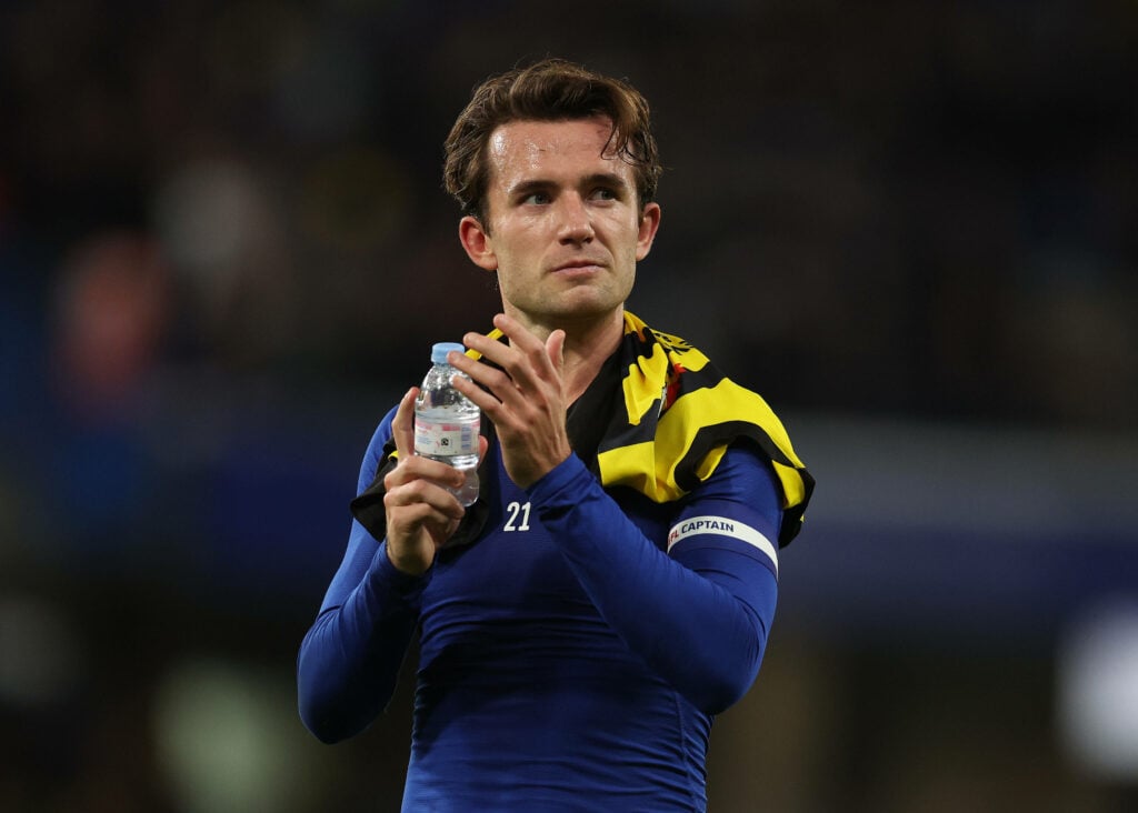 Ben Chilwell clapping Chelsea fans.