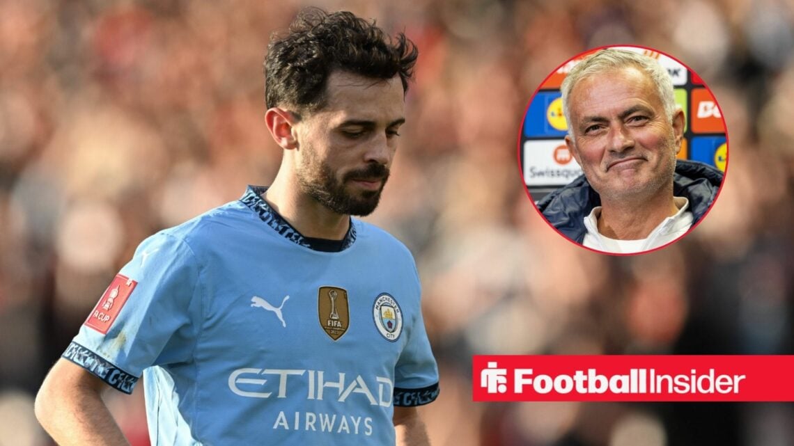 Bernardo Silva looking upset with Jose Mourinho included in a circular inset