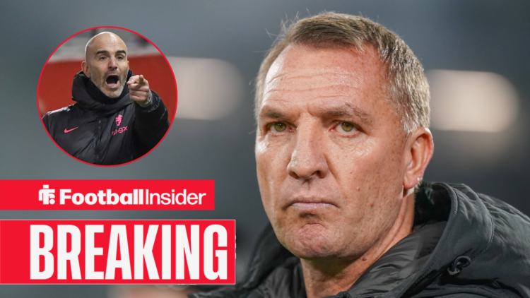 Brendan Rodgers looking annoyed, Enzo Maresca in a circular inset