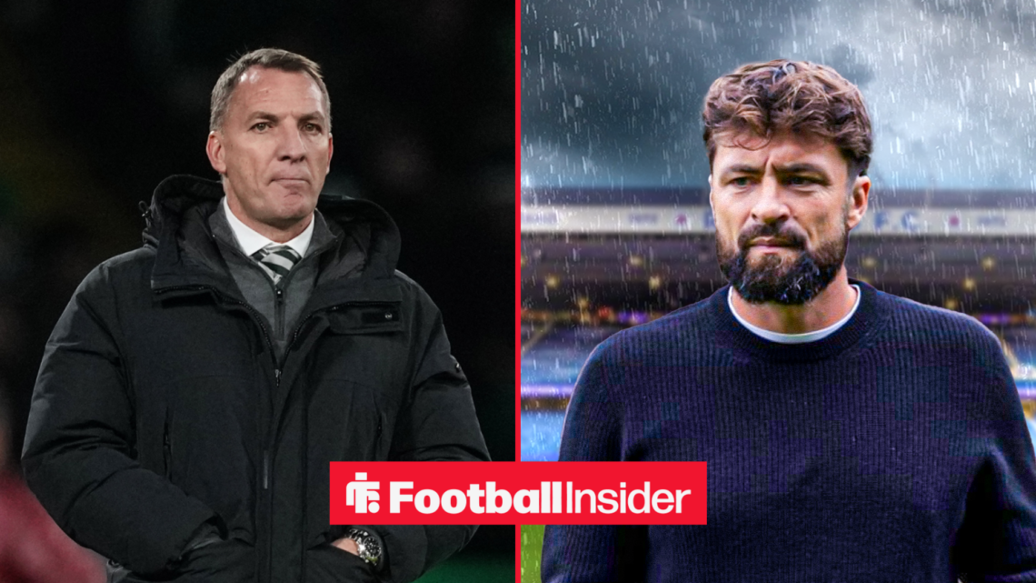 Celtic manager Brendan Rodgers alongside Rangers boss Russell Martin