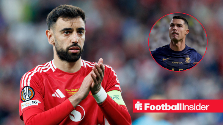 Bruno Fernandes clapping, Cristiano Ronaldo in a circular inset