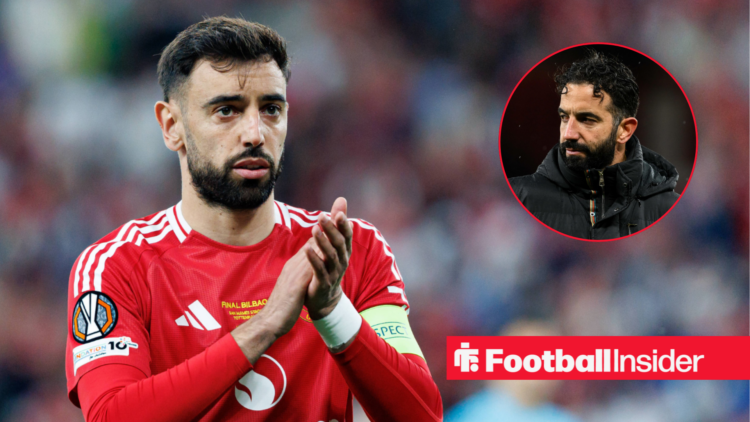 Bruno Fernandes clapping, Ruben Amorim in a circular inset