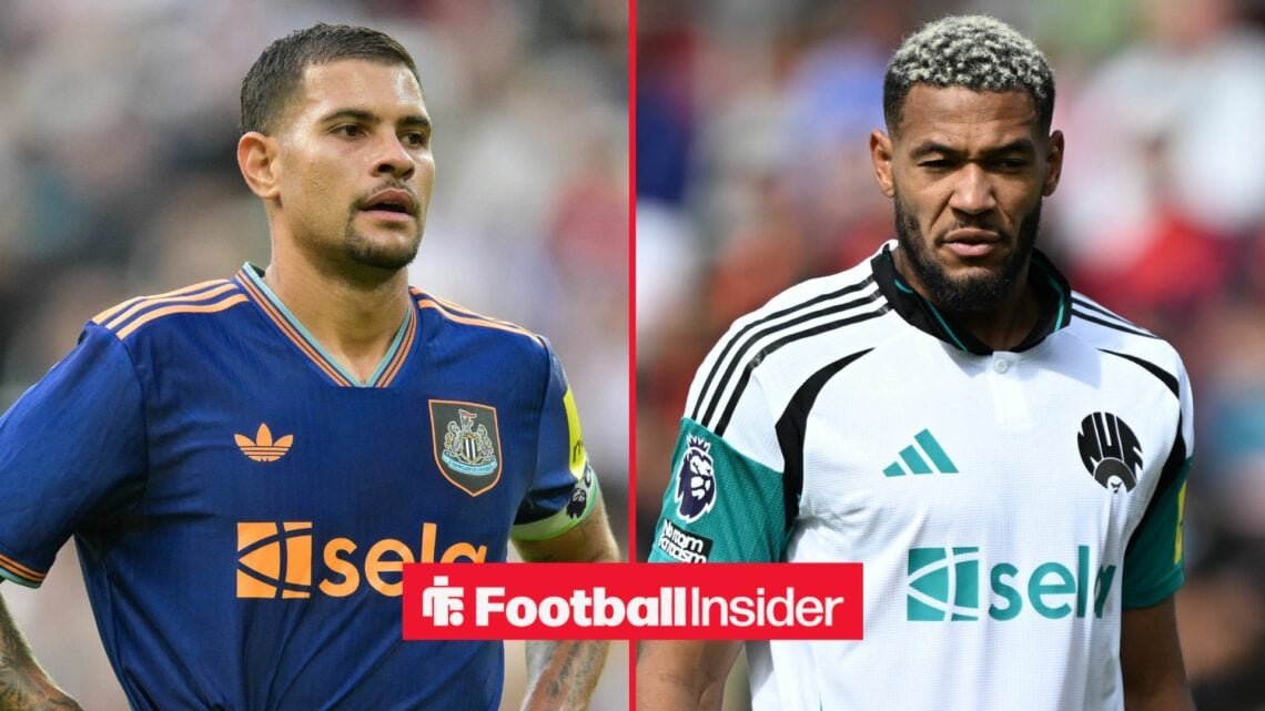 Bruno Guimaraes with his hands on his hips, Joelinton looking at the floor