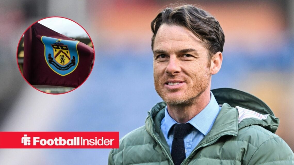 An image of a Burnley corner flag in a circular frame alongside an image of boss Scott Parker