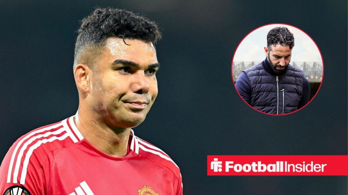 Casemiro frowning, Ruben Amorim in a circular inset