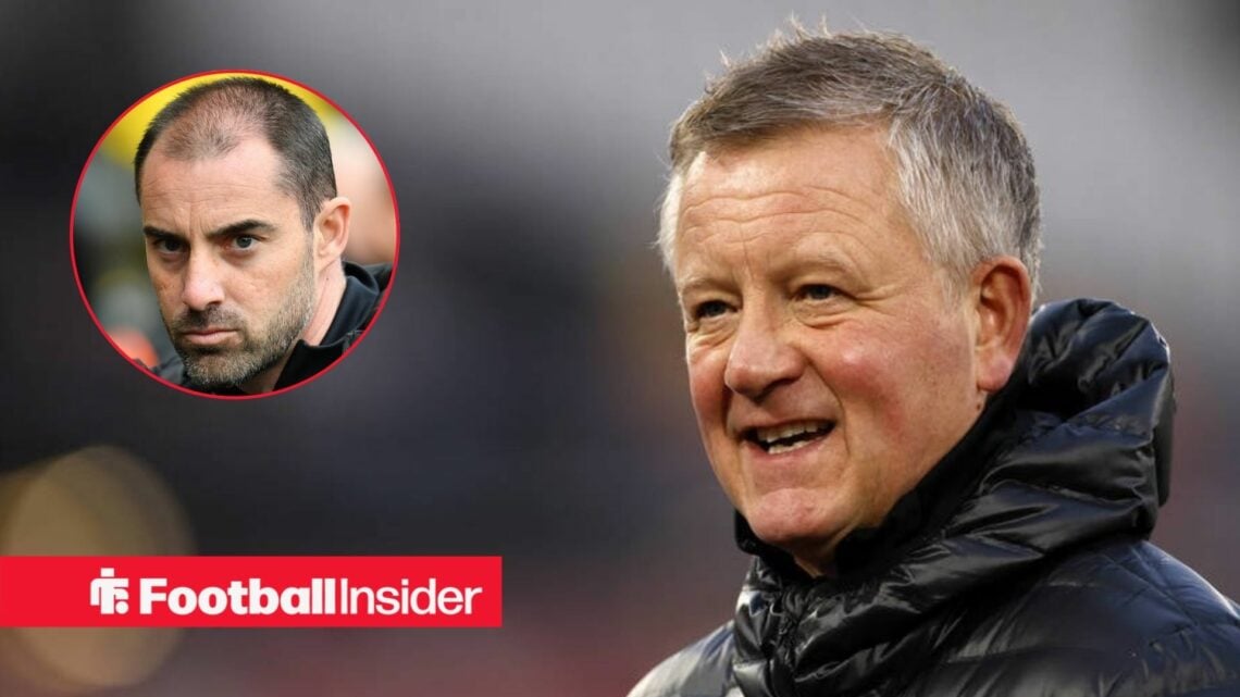 Ruben Selles staring on the left with a buoyant Chris Wilder on the right