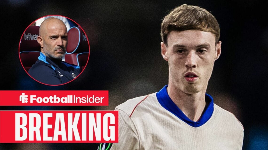 Cole Palmer in a Chelsea shirt, Enzo Maresca in a circular inset