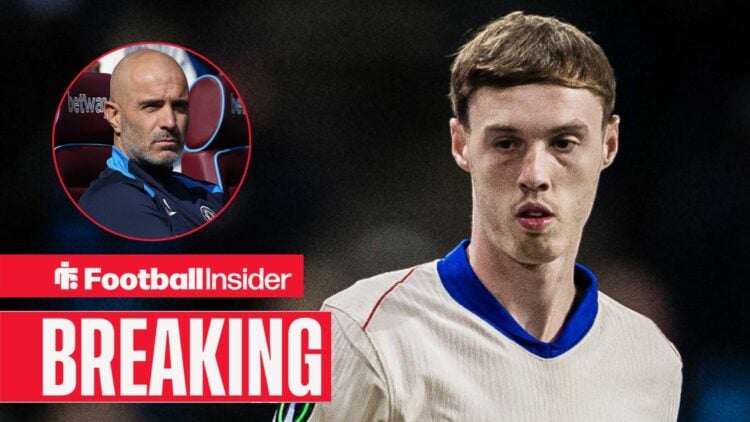 Cole Palmer in a Chelsea shirt, Enzo Maresca in a circular inset