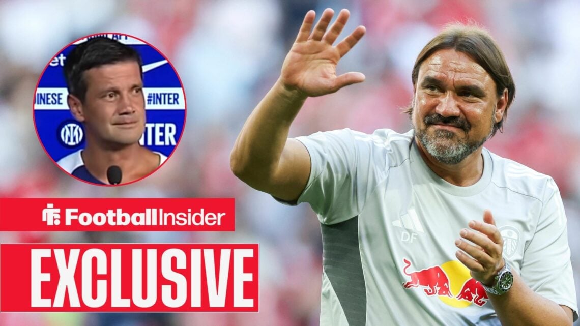 Cristian Chivu serious on the left above an EXCLUSIVE banner with Daniel Farke waving on the right