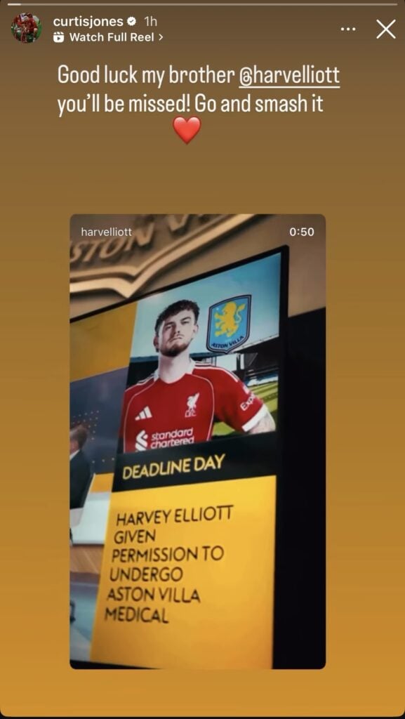 Curtis Jones' message to Harvey Elliott