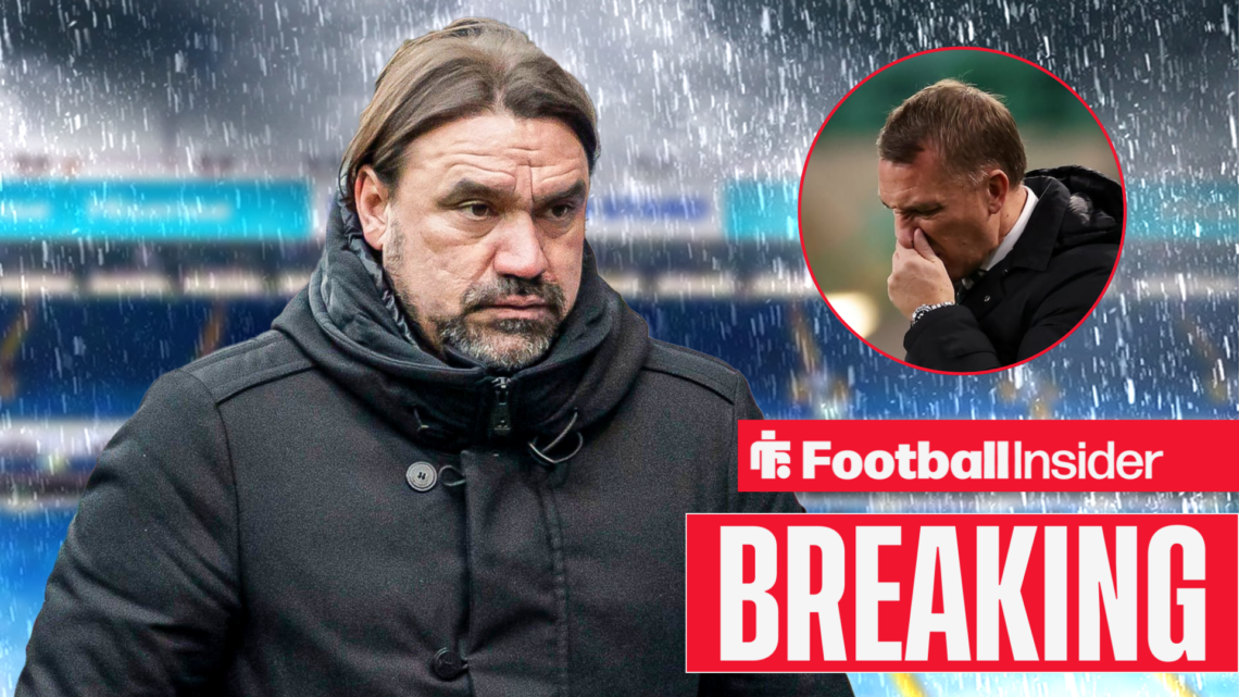 Leeds boss Daniel Farke looks upset at Celtic boss Brendan Rodgers who looks annoyed down right inset