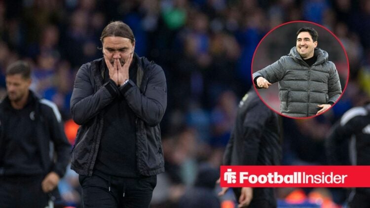 Daniel Farke with his head in his hands and Andoni Iraola in inset