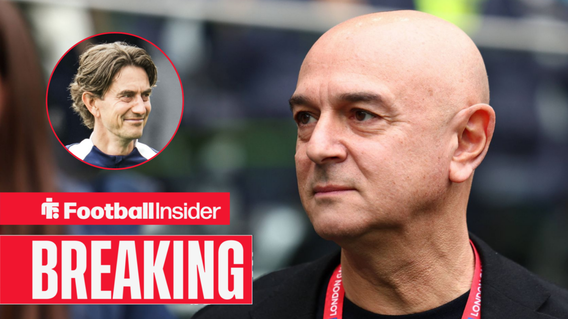 former Tottenham chairman Daniel Levy looks at Tottenham boss Thomas Frank left inset