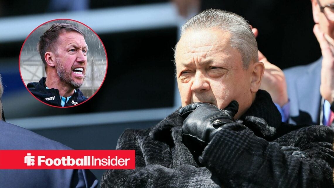 David Sullivan at the London Stadium, with Graham Potter in a circular inset