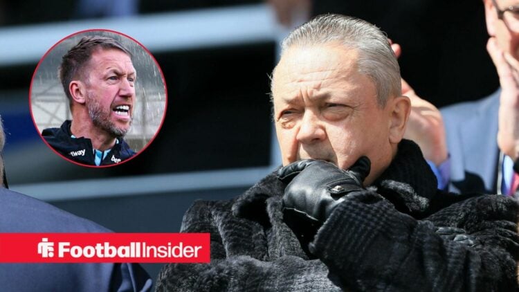 David Sullivan at the London Stadium, with Graham Potter in a circular inset