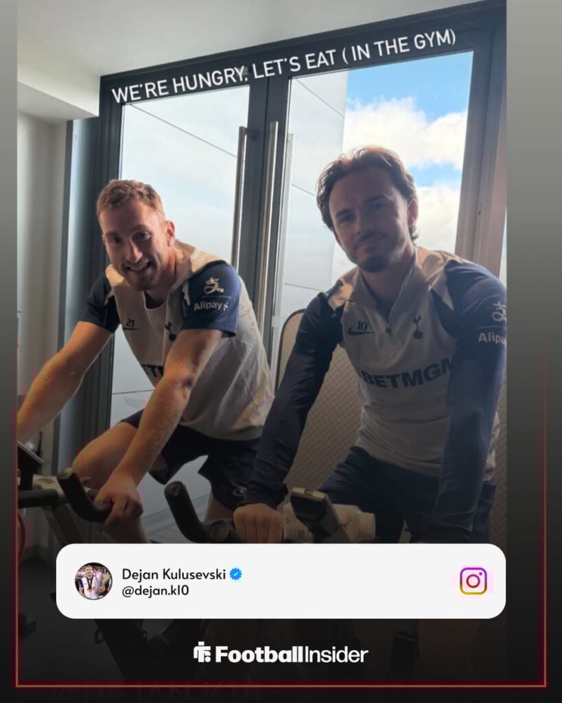 Dejan Kulusevski and James Maddison in gym