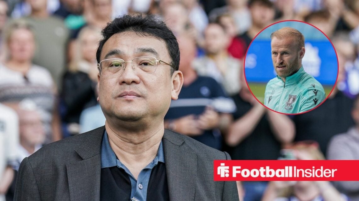 Dejphon Chansiri in a grey suit standing and Barry Bannan in inset