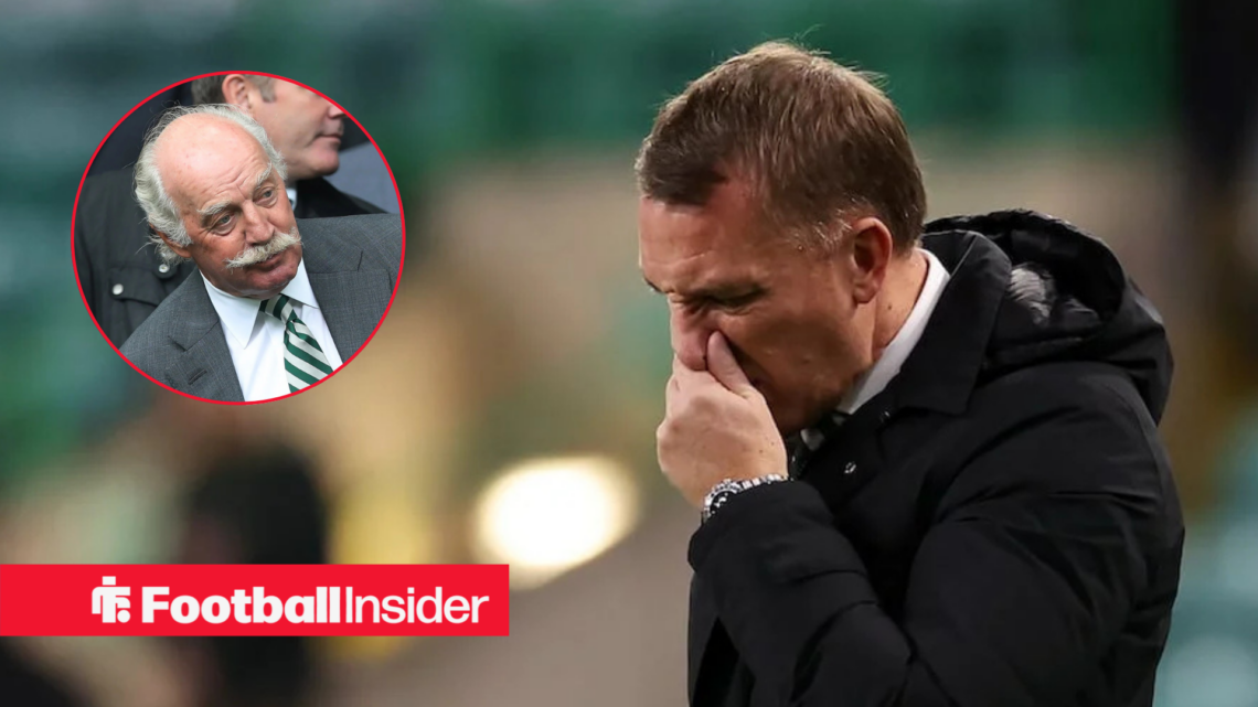 Celtic manager Brendan Rodgers, alongside a circular inset of owner Dermot Desmond.
