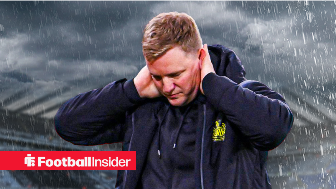 Newcastle United boss Eddie Howe stood in a rain storm