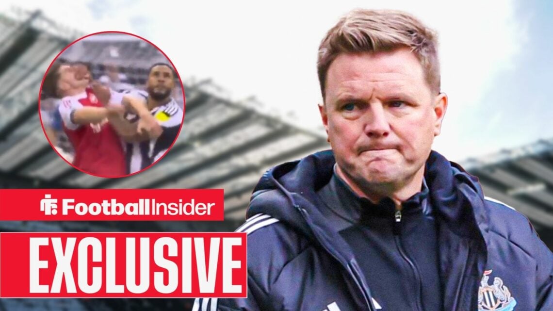 Eddie Howe at St James' Park, Jamaal Lascelles and Viktor Gyokeres clashing in a circular inset