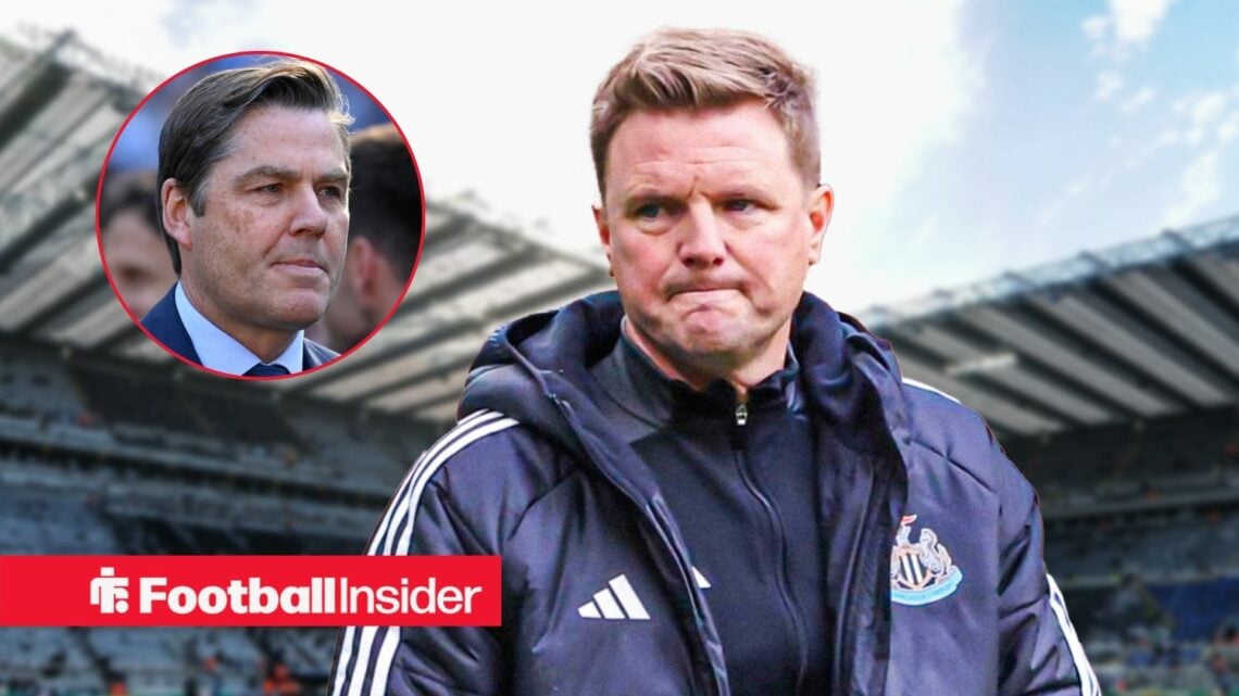 Eddie Howe looking unimpressed with Richard Masters included in a circular inset