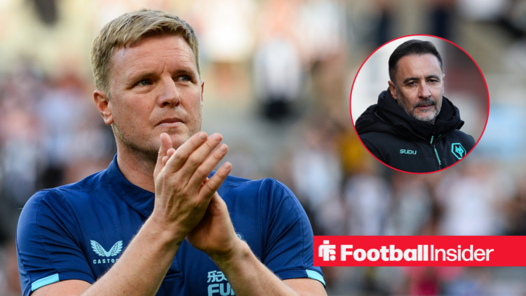 Eddie Howe clapping, Vitor Pereira in a circular inset
