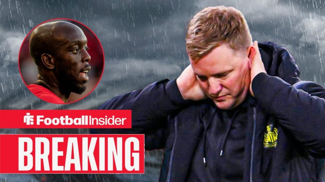Newcastle manager Eddie Howe in gloomy conditions alongside a circular inset of Yoane Wissa