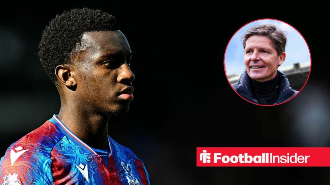Eddie Nketiah in Crystal Palace shirt with Oliver Glasner inset