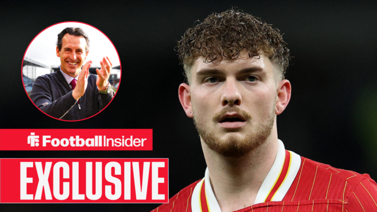 Harvey Elliott in a Liverpool kit, Unai Emery in a circular inset