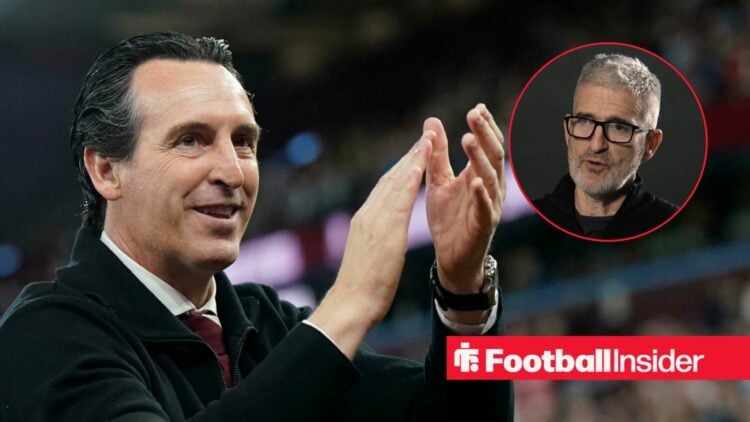 Unai Emery clapping with Roberto Olabe in a circular inset