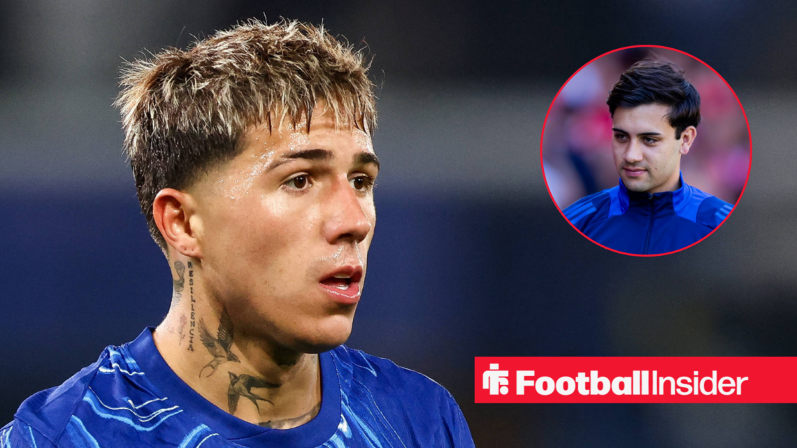 Enzo Fernandez in a Chelsea shirt next to an image of Facundo Buonanotte