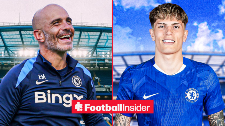 Enzo Maresca smiling alongside Alejandro Garnacho in a Chelsea shirt