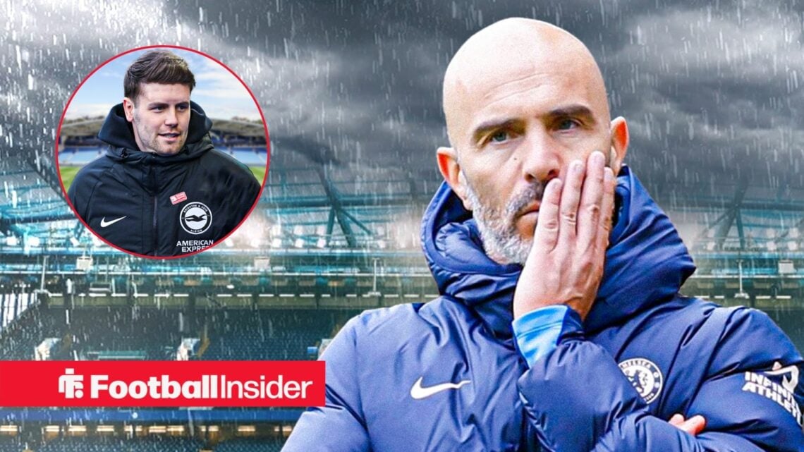 Enzo Maresca in the pouring rain, Fabian Hurzeler smiling in a circular inset