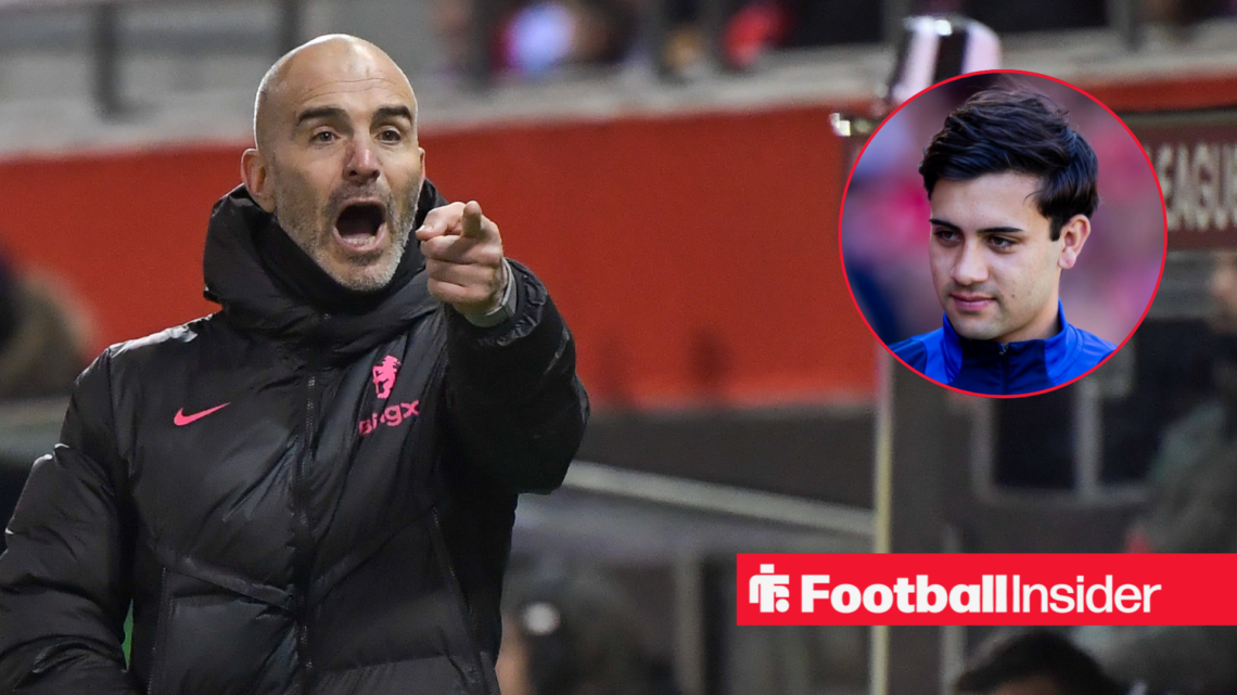 Enzo Maresca pointing on the touchline alongside a circular inset of Facundo Buonanotte