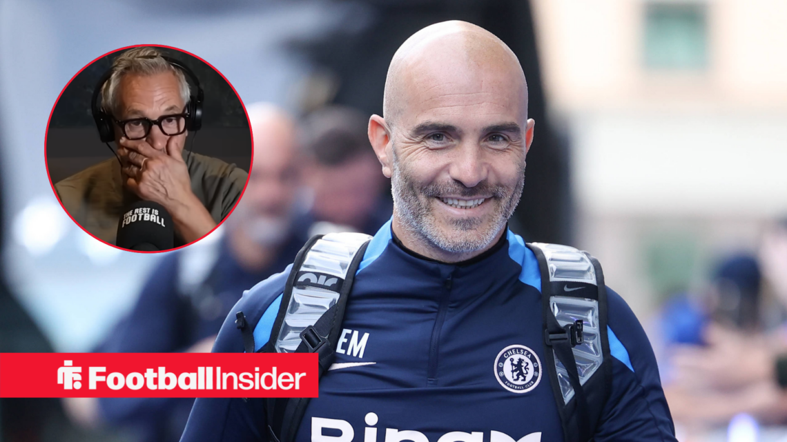 Enzo Maresca grinning ahead of Chelsea match, Gary Lineker covering his face in circular inset