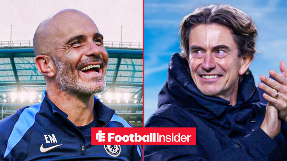 Enzo Maresca smiling at Stamford Bridge, while Thomas Frank applauds