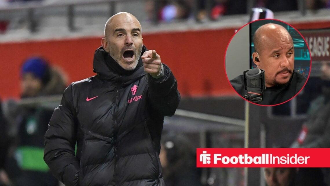 Enzo Maresca pointing in a black coat and Gabby Agbonlahor in inset