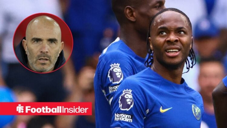 Enzo Maresca looking shocked on the left with a grimacing Raheem Sterling on the right