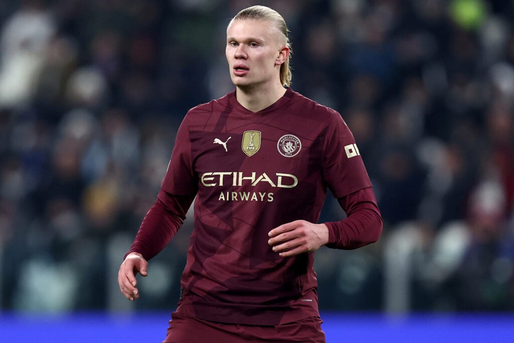 Erling Haaland in action for Manchester City.