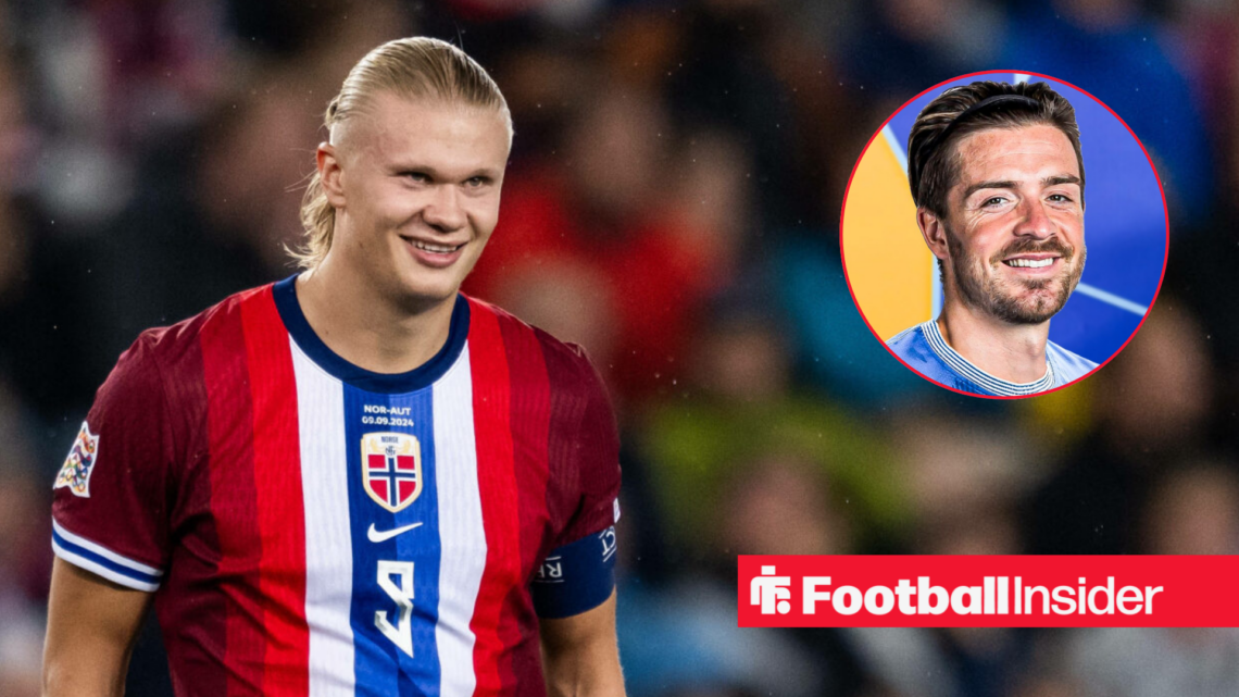 Erling Haaland in Norway shirt with Jack Grealish inset