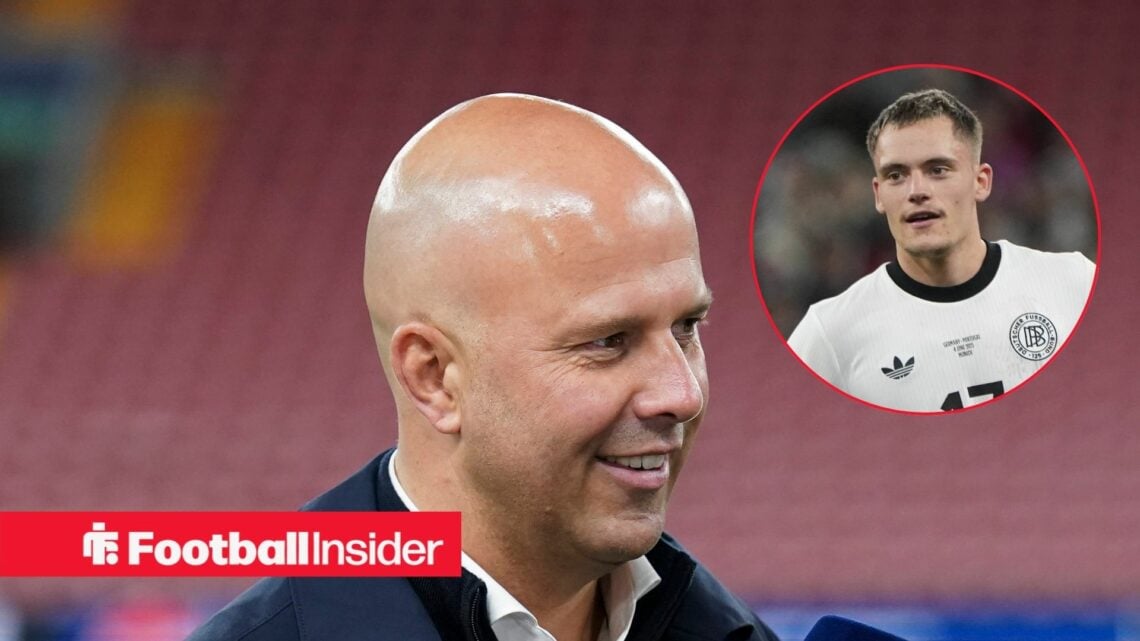 Arne Slot in Champions League interview with Florian Wirtz inset