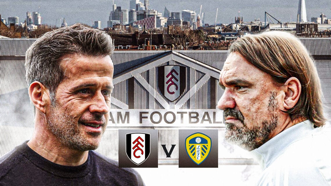Marco Silva facing off against Daniel Farke with Craven Cottage in the background.
