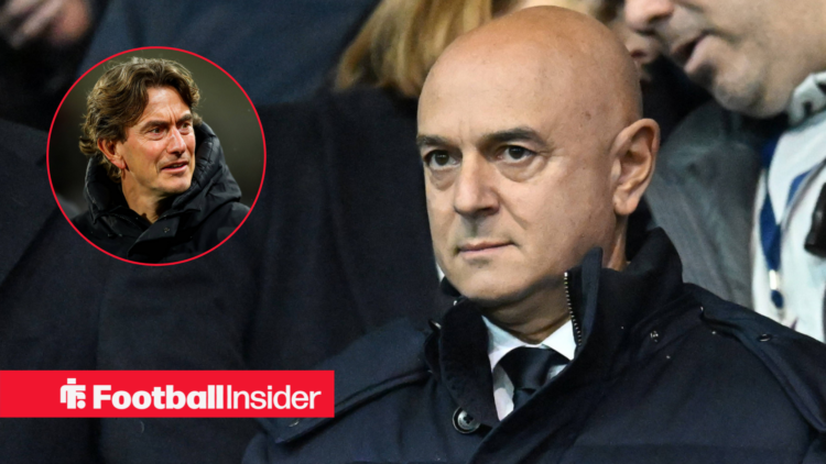 Daniel Levy looking at Thomas Frank in a circular inset